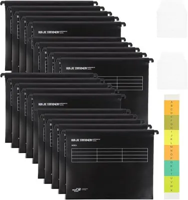 Produktbild von Famanu A4 Hangmappen Set 20 Stück - Schwarz mit Etiketten und Insteckstreifen