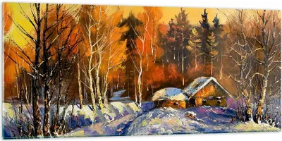Produktbild von Bilder auf glas - Winter Wald Wiese - 120x50cm - Glasbilder - Wandbilder - Kunstdruck - zum Aufhängen bereit - Wanddekoration aus Glas - Glas Bilder - Wandbild auf Glas - Einteilig - GAB120x50-3535