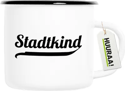 Produktbild von Huuraa Emaille Tasse Stadtkind Schriftzug 300ml Vintage Campingbecher Geschenkidee