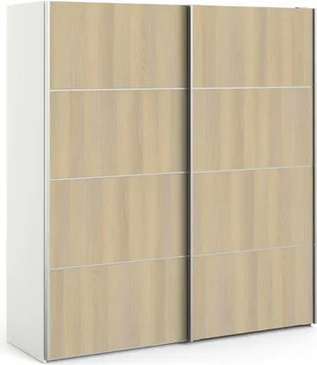 Produktbild von Kleiderschrank 2 Türen Accadia, Schlafzimmermöbel, Schrank, Garderobe, 182x64 h202 cm, Eiche und Weiß