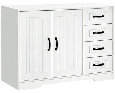 Produktbild von Sideboard Kommode Anrichte, Modernstil, 4 Schubladen, 1 Schrank, 105 cm x 40 cm x 76 cm, Weiß