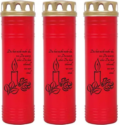 Produktbild von Grabkerze Rot 3er Pack, Brenndauer: 170 Stunden ( je Kerze ), Motiv: Kerze