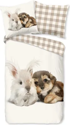 Produktbild von JACK Flanell Wende Bettwäsche 2 tlg. 135x200cm Kuschel Helfer Hase Hund süß flauschig kariert