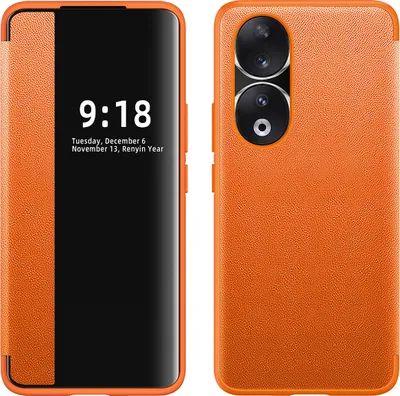 Image de Étui pour Honor 90 étui fin en cuirPolyuréthaneavec fenêtre d'affichage Orange