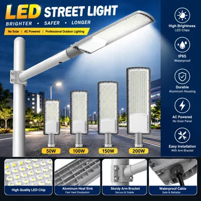 Image de Lampe de rue LED - KHPL015 - 100 W - 6500 K - Étanchéité IP67 - Alimentation 85–265 V - Éclairage extérieur - Pour les rues et les parkings
