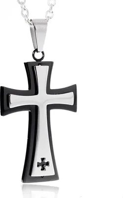 Produktbild von Edelstahl Kreuz Anhänger mit Schwarzer Beschichtung - und Edelstahl Kette - YP0424 - 55.0 Zentimeter