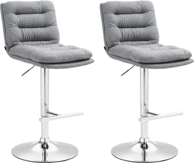 Produktbild von DELUKE® Barhocker 2er Set TURIN - Grau, Stoff, Chrom | Barhocker mit Lehne Barstuhl Tresenhocker Tresenstuhl Kneipenhocker Kneipenstuhl
