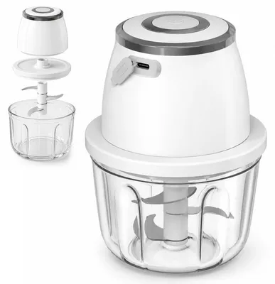 Produktbild von Mini Zerkleinerer elektrisch 250 ml, USB-C Knoblauchschneider mit Glasbehälter und Sicherheitsschutz