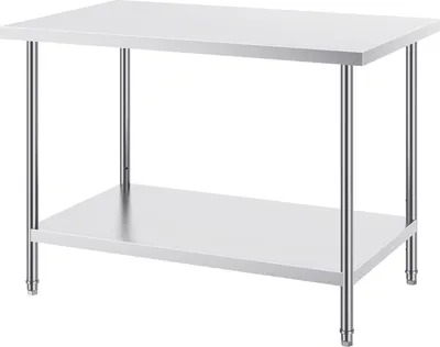 Produktbild von SucceBuy-Zubereitungstisch aus Edelstahl, 76,2 x 121,9 x 86,4 cm, 400 kg Tragkraft, robuster Arbeitstisch aus Metall mit 3 einstellbaren Höhenstufen, gewerbliche Arbeitsstation für Küche, Garage