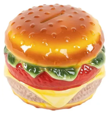 Produktbild von Dekorative Spardose mit folgenden Motiven: Hamburger, Hotdog und Bier, im amerikanischen Stil.