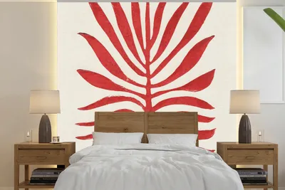 Produktbild von MuchoWow® Fototapete für Wohnzimmer oder Schlafzimmer Wandtapete Vinyl Motivtapete Pflanze - Rot - Blätter - Abstrakt - 350x350 cm - Schlafzimmertapete