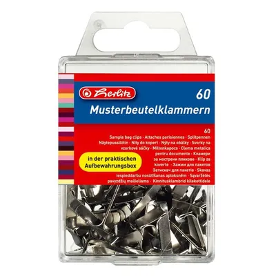 Produktbild von Herlitz Flachkopf Musterbeutelklammern weißblank 14 mm aus Metall 60 Stück