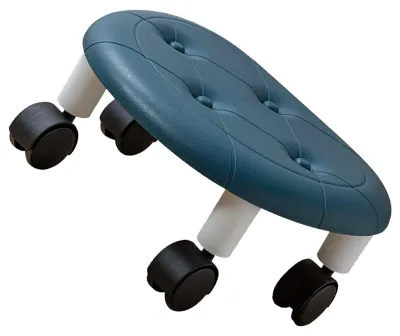 Image de Tabourets ronds, bas, à roulettes, revêtus de similicuir, avec des roues universelles. Petit tabouret pivotant, de couleur bleue, avec une grande capacité de charge, idéal pour la maison