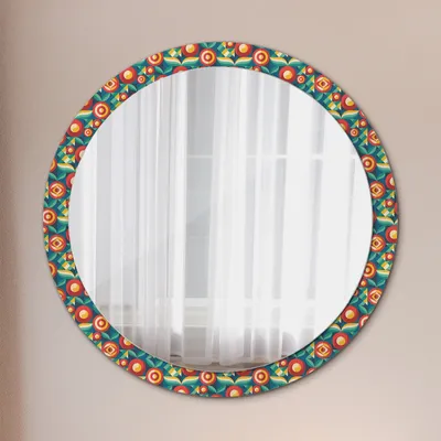 Produktbild von Runder Spiegel mit Modernem Aufdruck - Dekospiegel Wandmontage -geometrisch Früchte und Blätter- Ø100cm
