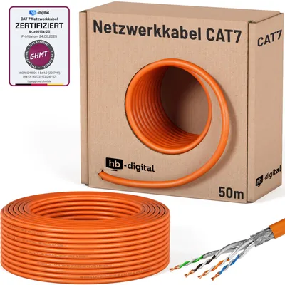 Produktbild von hb-digital CAT7 Verlegekabel Simplex Netzwerkkabel 50m max. 1000 MHz S/FTP AWG23 LSZH orange