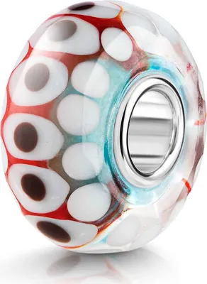 Produktbild von MATERIA by Matthias Wagner Glas Bead Punkte Weiß Rot Hellblau für European Beads Armband / Kette 956