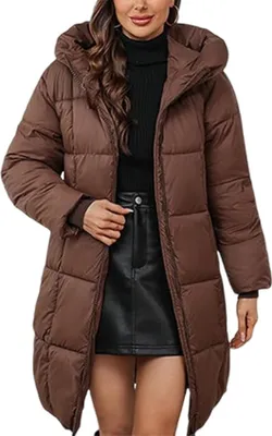 Produktbild von ASKSA Damen Wintermantel mit Kapuze Dick Warmer Steppmantel Lang Daunenjacke Outdoorjacke Winddicht Daunenmantel Steppjacke Outwear (Kaffee,M)