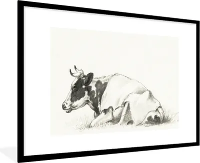 Produktbild von MuchoWow® MuchoWow® Gerahmtes Poster Liegende Kuh - Gemälde von Jean Bernard 90x60 cm - Poster mit zchwarzem Bilderrahmen - Wanddekoration - Fotos