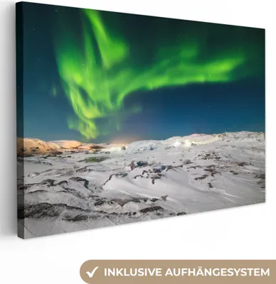 Produktbild von OneMillionCanvasses® - Leinwandbilder - 150x100 cm, Nordlichter - Berg - Schnee, Wandbilder Kunstdruck Wanddekoration