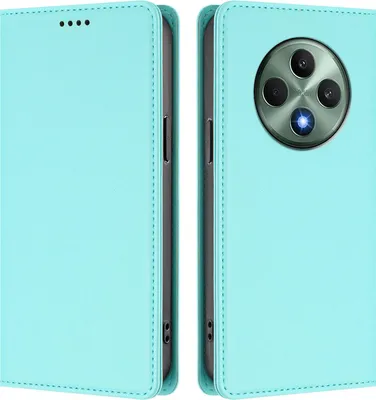 Image de Étui en cuir pour Oppo Reno12 F 5G/Reno12 F 4G, étui à rabat magnétique en cuirPolyuréthaneavec support, vert menthe