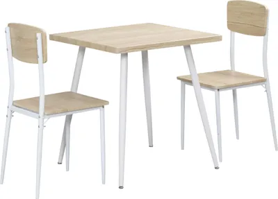 Produktbild von 3-teilige Essgruppe Esstisch mit 2 Stühlen Esszimmergruppe mit Metallgestell Sitzgruppe für Esszimmer, Küche Nautr+Weiß