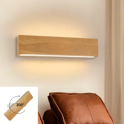 Image de ZMH LED applique murale intérieure 10W 32CM en bois haut bas éclairage indirect 3000K blanc chaud pivotante pour salon couloir et escalier