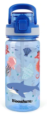 Zdjęcie produktu dla Butelka do picia dla dzieci, 480 ml, niebieska, z rurką, szczelna, wolna od BPA, idealna do szkoły i uprawiania sportu