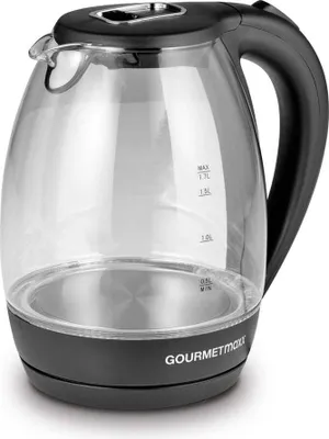 A studio shot of a glass electric kettle.