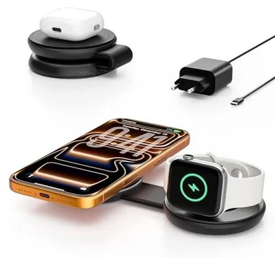 Zdjęcie produktu dla Stacja ładująca 2W1 QI2 25W szybkie ładowanie bezprzewodowe magsafe iphone