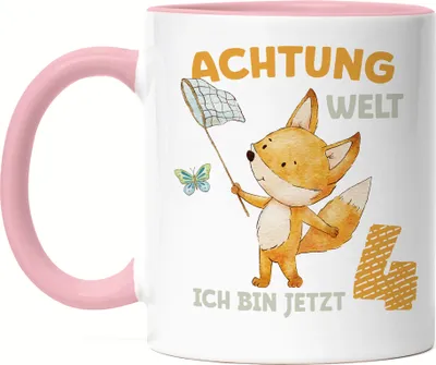 Produktbild von Achtung Welt Ich Bin Jetzt Vier Tasse Rosa 4. Geburtstag 4 Jahre Schmetterling Geburtstagskind Alles Gute