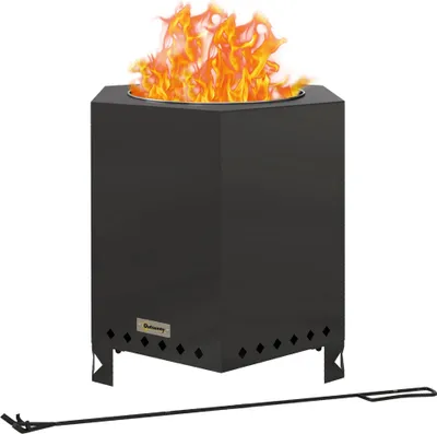 Rauchfreie Feuerstelle Mit Grill - Schwarz 65x65x42cm