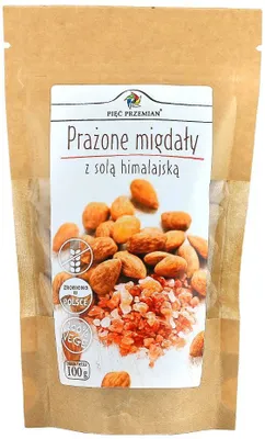 Obrázok produktu pre Pražené MANDLE S KŁODAWSKOU SOĽOU, BEZLEPKU 100 g - PÄŤ PREMEN.