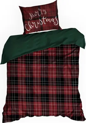 Imagen del producto de EUROFIRANY | Ropa de cama navideña - Estampado a cuadros - 140 x 200 cm - Algodón - Rojo, verde y negro - Juego de cama