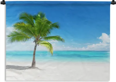 Produktbild von MuchoWow® Wandteppich Wandbehang Palme - Strand - Meer - Sommer 90x67.5 cm Tapisserie Dekoration Wandtuch - Fototeppich - Wand-Skulpturen