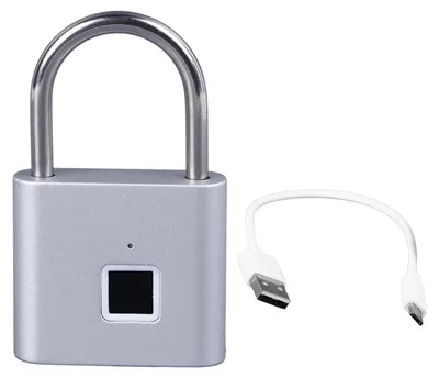 Produktbild von Fingerabdruck-Vorhängeschloss, wasserdicht, Edelstahl, intelligentes elektronisches schlüsselloses Schloss für Zuhause, Schule, Büro, Lager, Silber
