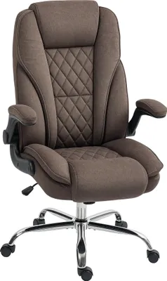 Image de HOMCOM Fauteuil de bureau, chaise bureau ergonomique avec large assise rembourrée, hauteur réglable, accoudoirs relevables, dossier haut, pivotant 360°, tissu en velours, charge 135 Kg, marron
