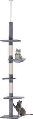Produktbild von PawHut drapak z regulacją wysokości, stabilny drapak dla kota z sizalowymi słupkami, drapak dla kota, szary, 40 x 34 x 230-260 cm