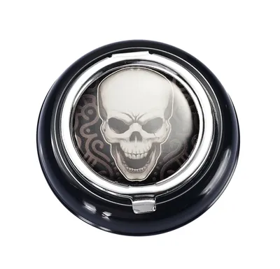 Produktbild von Taschen ASCHENBECHER Ø6,7cm Schädel Skul mit Deckel Glutkiller aus Metall rund mini Reiseaschenbecher Taschenaschenbecher Reise Outdoor 21 (Motiv-4)