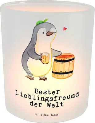 Produktbild von Mr. & Mrs. Panda Outdoor Windlicht Pinguin Bester Lieblingsfreund der Welt - Transparent - Geschenk, Lieblingsmensch, Herz, Glas, Lieblings Mensch, Liebe, aus, Love