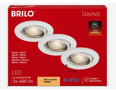 Zdjęcie produktu dla Zestaw 3 ściemnialnych, obrotowych lamp wpuszczanych LED IP23 GU10 Ø8,8cm 5W biały Briloner