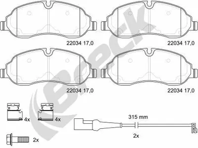 Produktbild von BRECK Bremsbeläge Satz Vorne Bremsklötze für FORD Transit Custom V362 Kastenwagen (FY, FZ) 22034 00 703 00