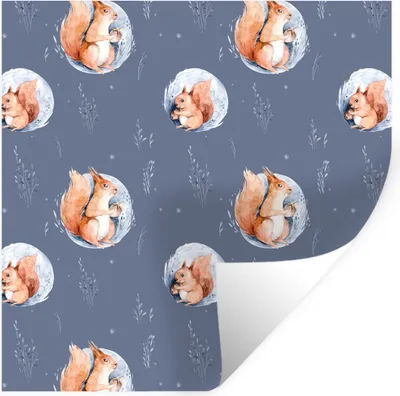 Produktbild von MuchoWow® Wandtattoo Wandsticker Wandaufkleber Winter - Eichhörnchen - Blau 80x80 cm Selbstklebend und Repositionierbar - Wierderverwendbar - Selbstklebend