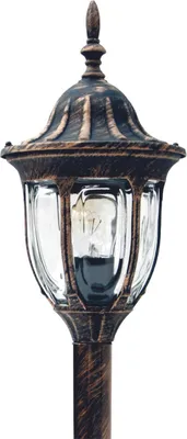 A close-up of a vintage-style outdoor lamp post.