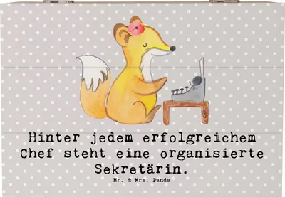 Produktbild von Mr. & Mrs. Panda Erinnerungsbox Sekretärin Erfolg 22 x 15 cm - Grau Pastell - Geschenk, Erinnerungskiste, Beruf, truhe holz, Ansprechpartner, Sekretärinnen wertschätzen