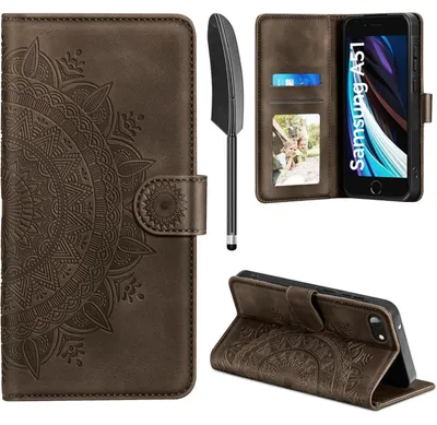 Immagine prodotto di Custodia in pelle a libro per iPhone SE 2022/2020, modelli 7 e 8, colore marrone, con portacarte e supporto