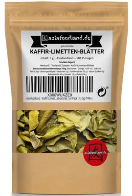 Produktbild von Asiafoodland - Kaffir Limetten Blätter - Lime Leaf - getrocknet - 5g