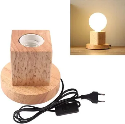 Immagine prodotto di Lampada con base in legno, adatta per ufficio/camera da letto/soggiorno, con base in legno e cavo lungo.