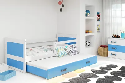 Image de Lit enfant avec lit d'appoint et matelas 80x190 FERGUS - blanc / bleu