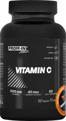 Zdjęcie produktu dla Prom-In Witamina C 60 tabletek / Witamina C / Witamina C w tabletkach wzbogacona ekstraktem z dzikiej róży