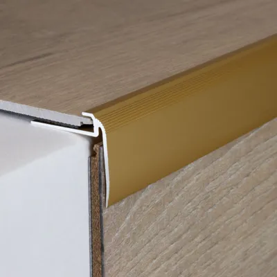 Produktbild von Einschubprofil "Kilkenny" mit Nase für Designbeläge, Einfasshöhe 5 mm, Aluminium eloxiert, gebohrt-goldfarbig-900